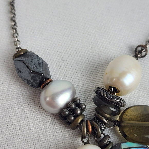 Silpada 925 Sterling Silver Hematite Pearl Abalone Shell Necklace - Picture 4 of 8